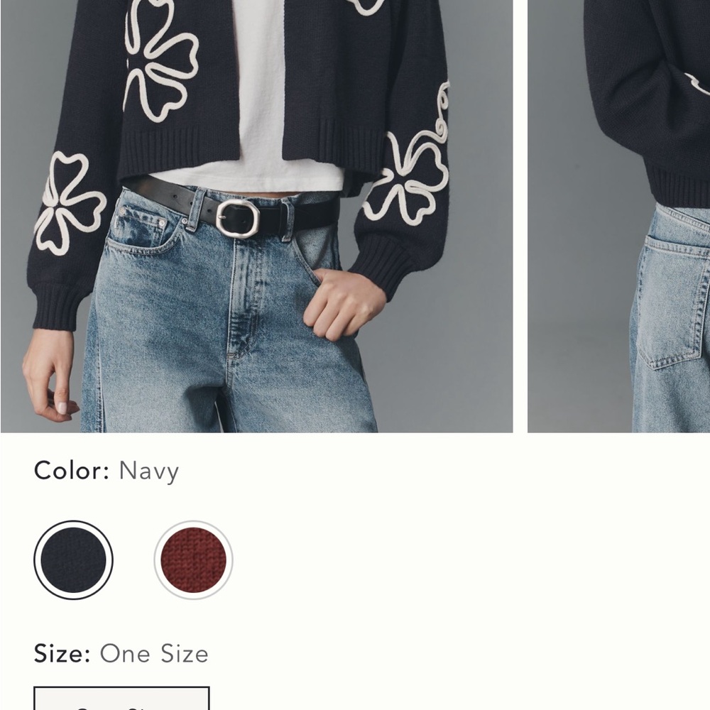 Anthropologie Floral cropped Cardigan one size Navy and cream - Picture 6 of 7